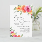 水彩鮮やかなピンク色の花ブライダルシャワー写真 招待状 (スタンド正面)