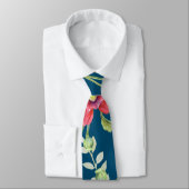 水彩鮮やかな赤いケシのライトグリーン葉 ネクタイ (タイ)