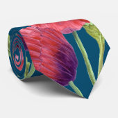 水彩鮮やかな赤いケシのライトグリーン葉 ネクタイ (ロール)