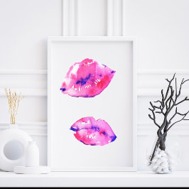 水彩鮮やかピンクリップ抽象芸術ファッションアート ポスター