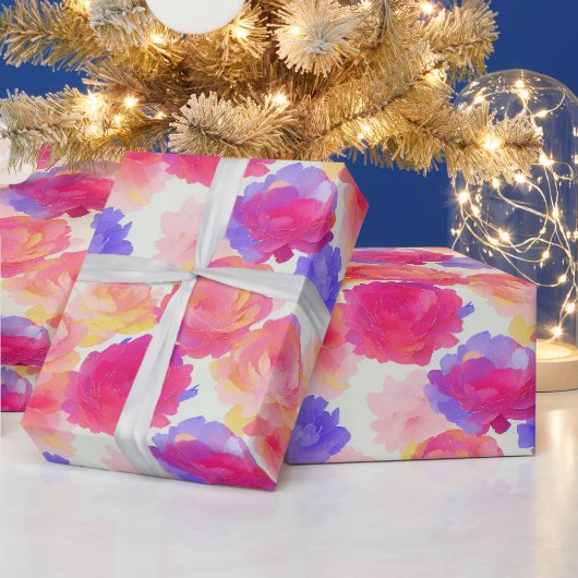 水彩鮮やか絵を描春の花 ラッピングペーパー (クリスマス)