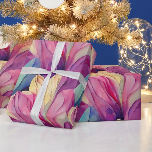 水彩鮮やか絵を描春の花 ラッピングペーパー (クリスマス)