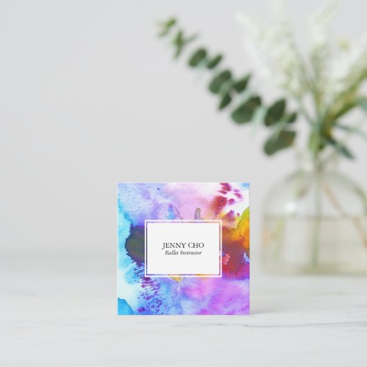 水彩鮮カラフルやかなテクスチャQRコード スクエア名刺 (スタンド正面)