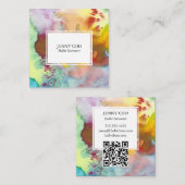 水彩鮮カラフルやかなテクスチャQRコード スクエア名刺 (正面/裏面)