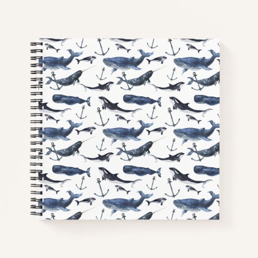 水彩鯨といかり図 ノートブック (正面)