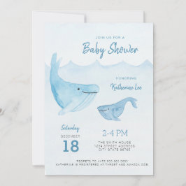 水彩鯨海ベビーシャワー招待状 招待状