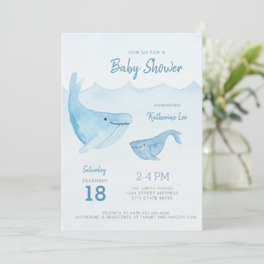 水彩鯨海ベビーシャワー招待状 招待状 (スタンド正面)