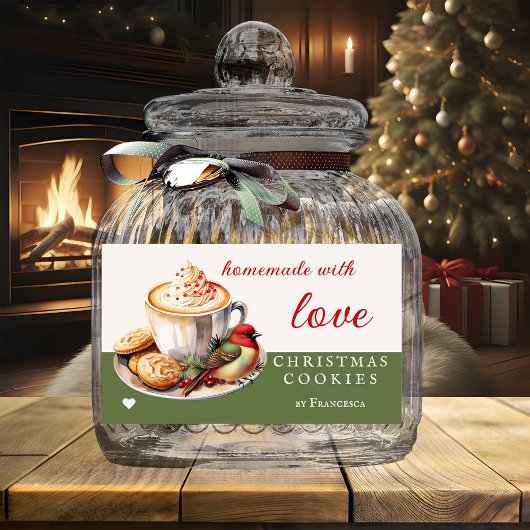 水彩鳥かわいいクリスマスクッキー 長方形シール