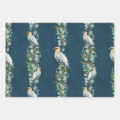 水彩鳥とランタンのデザインクリスマス ラッピングペーパーシート (正面3)