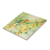 水彩鳥と開花アートナチュラリス絵を描ト タイル (側面)