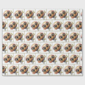 水彩鳥のぞきのまわりに木 ラッピングペーパー (フラット)