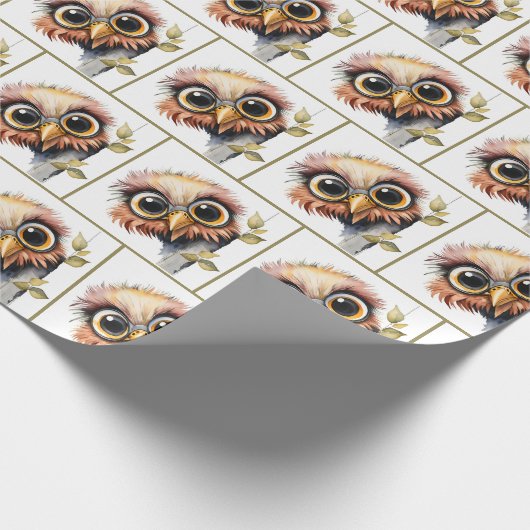 水彩鳥のぞきのまわりに木 ラッピングペーパー (角)