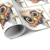 水彩鳥のぞきのまわりに木 ラッピングペーパー (ロールコーナー)