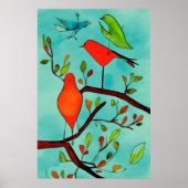 水彩鳥のウォールアート ポスター (正面)