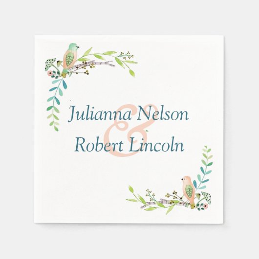 水彩鳥のナプキン スタンダードカクテルナプキン (正面)