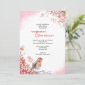 水彩鳥のピンク招待状 招待状 (スタンド正面)