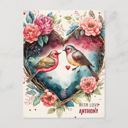 水彩鳥の休日はがき シーズンポストカード (正面)