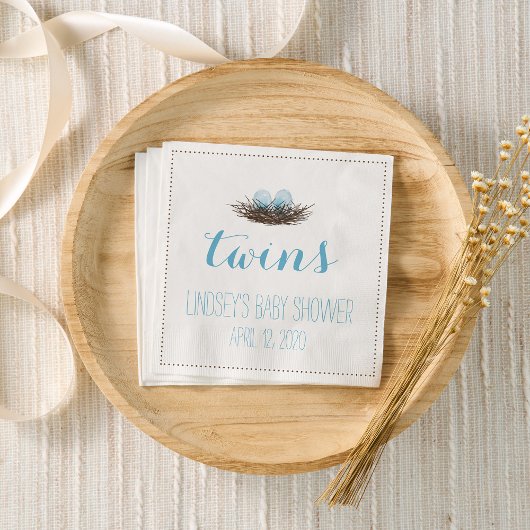 水彩鳥の巣 | Twis男の赤ちゃんシャワー スタンダードカクテルナプキン