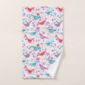 水彩鳥の庭のフローラティール(緑がかった色) バスタオルセット (ハンドタオル)