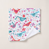 水彩鳥の庭のフローラティール(緑がかった色) バスタオルセット (ウォッシュタオル)