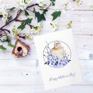 水彩鳥の母の日 カード