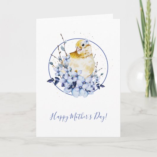 水彩鳥の母の日 カード (正面)