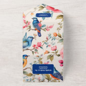 水彩鳥の牡丹チノワズリー庭園の結婚式 オールインワン招待状 (外側)