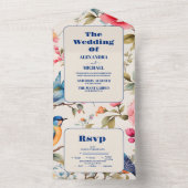 水彩鳥の牡丹チノワズリー庭園の結婚式 オールインワン招待状 (内側)