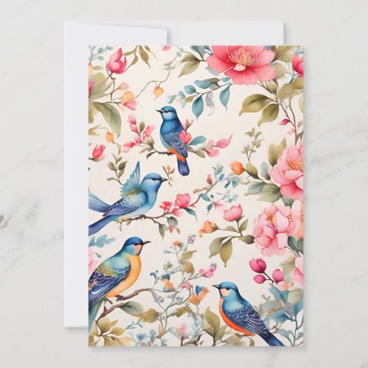 水彩鳥の牡丹チノワズリー庭園の結婚式 セーブザデート (裏面)