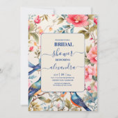 水彩鳥の牡丹チノワセリーガーデンブライダル 招待状 (正面)