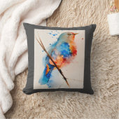 水彩鳥の絵画キャンバスの壁アートブルーバード クッション (ブランケット)