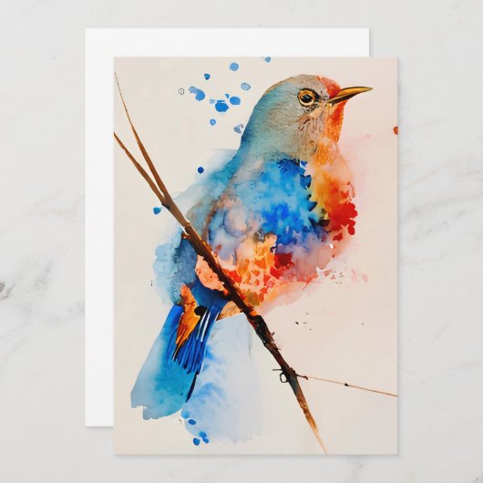 水彩鳥の絵画キャンバスの壁アートブルーバード サンキューカード (正面/裏面)