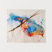 水彩鳥の絵画キャンバスの壁アートブルーバード タペストリー (正面(横))