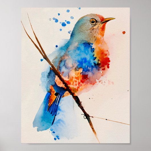 水彩鳥の絵画キャンバスの壁アートブルーバード ポスター (正面)