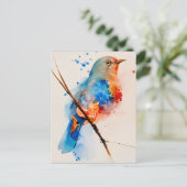 水彩鳥の絵画キャンバスの壁アートブルーバード ポストカード (スタンド正面)