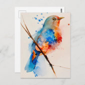 水彩鳥の絵画キャンバスの壁アートブルーバード ポストカード (正面/裏面)