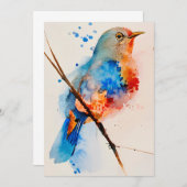水彩鳥の絵画キャンバスの壁アートブルーバード 招待状 (正面/裏面)