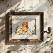 水彩鳥イラストレーション素朴フローラフィールド ポスター