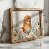 水彩鳥イラストレーション素朴フローラフィールド ポスター