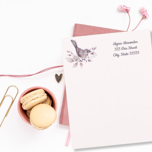 水彩鳥イラストレーション赤面ピンクパーソナル