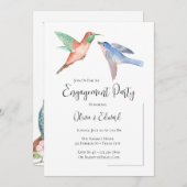 水彩鳥カップルかわいらし婚約パーティ 招待状 (正面/裏面)
