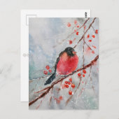 水彩鳥クリスマスポストカード | フェスティバル ポストカード (正面/裏面)