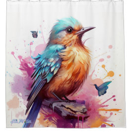 水彩鳥シャワーカーテン シャワーカーテン