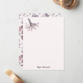 水彩鳥スタイリッシュトレンディーフェミニン赤面ピンク ノートカード (正面/裏面インサイチュ)