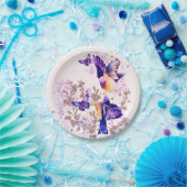 水彩鳥フローラ紫グリッター ペーパープレート (パーティー)