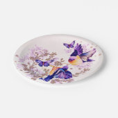 水彩鳥フローラ紫グリッター ペーパープレート (アングル)