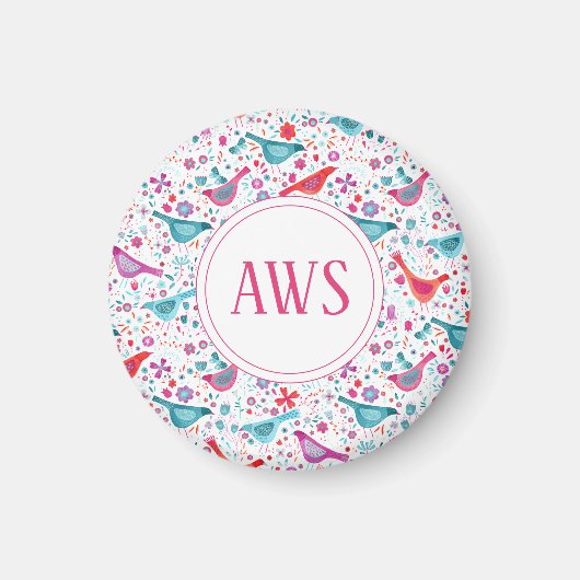 水彩鳥モノグラム マグネット (正面)