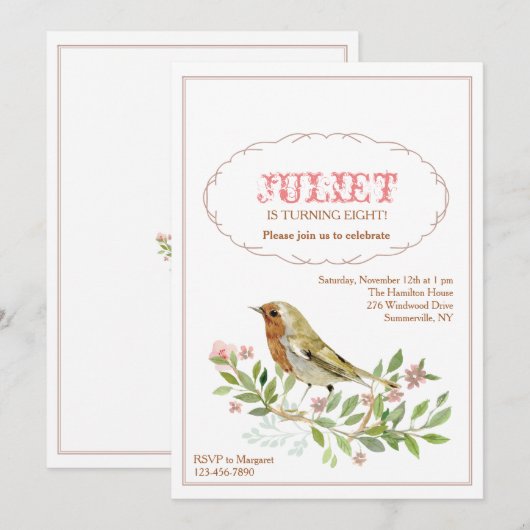 水彩鳥招待状 招待状 (正面/裏面)