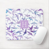 水彩鳥模様とモノグラム マウスパッド (マウス)