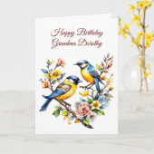 水彩鳥花おばあちゃんの誕生日 カード (黄色い花)